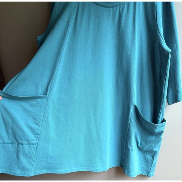 J Jill PURE JILL Two Pocket Knit Tunic Top XL 100% Cotton 3/4 Sleeves Teal Blue - Picture 4 of 9